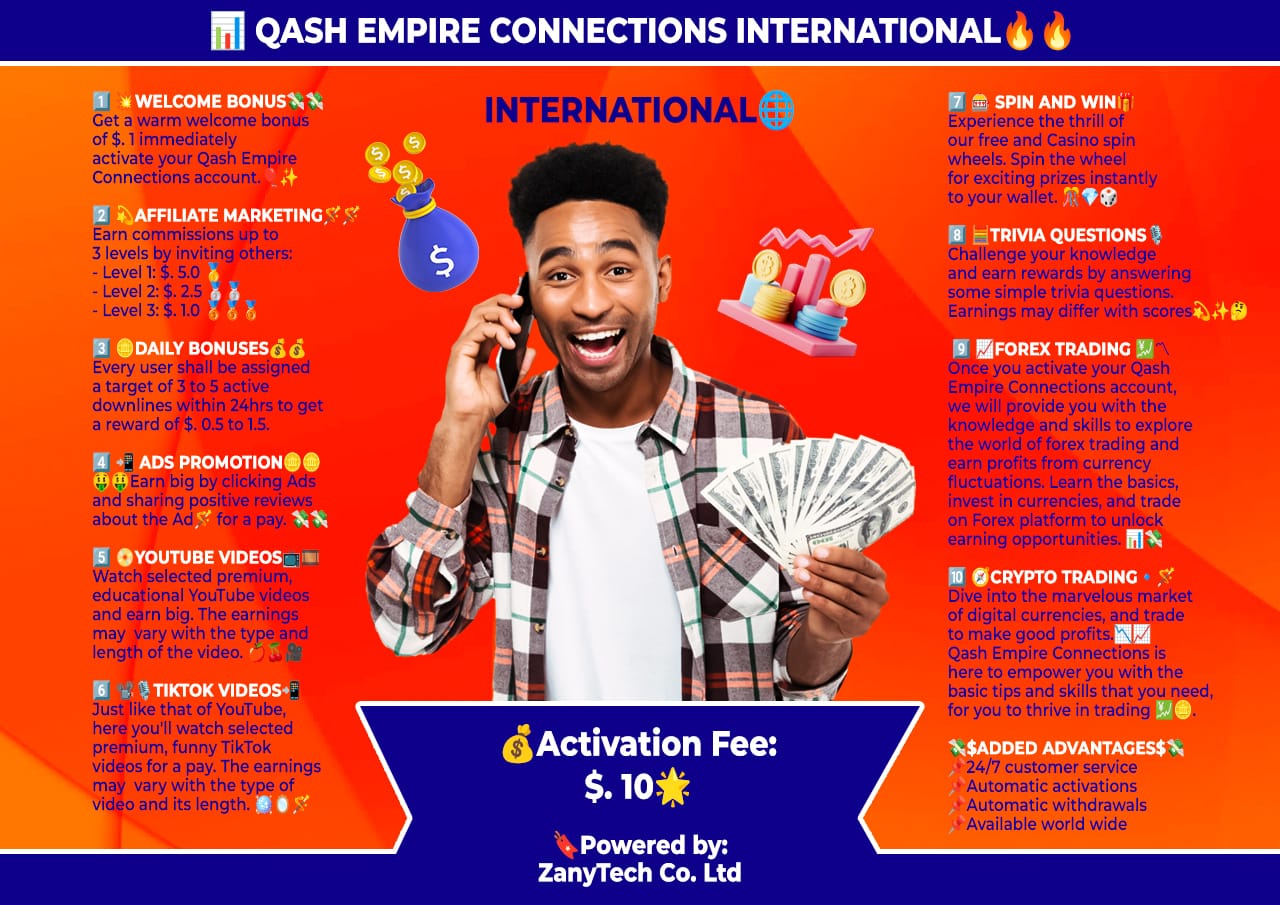 QashEmpire platform showcasing various earning methods